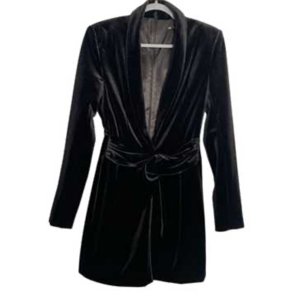 Velour black V neck mini dress